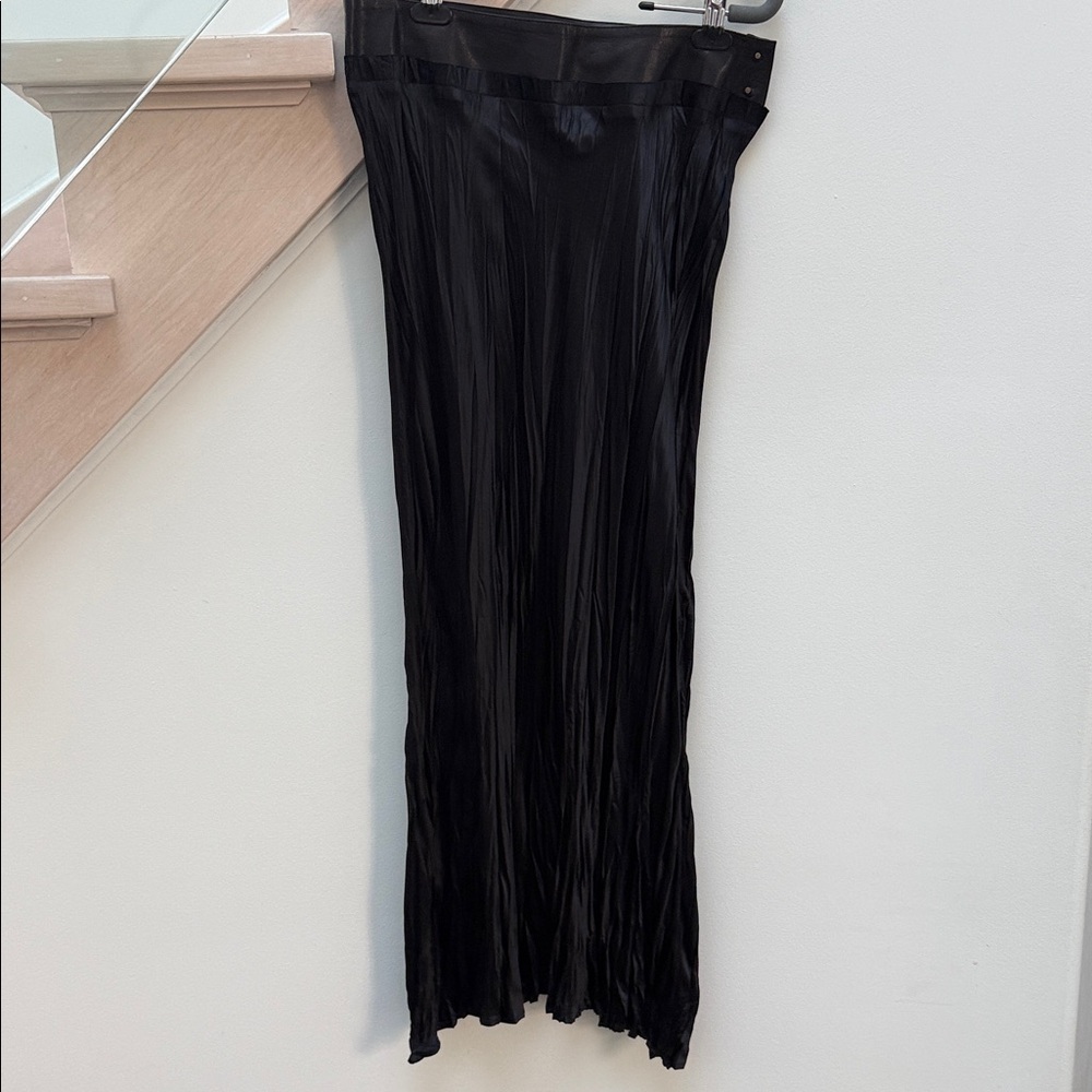 Roberto Cavalli Black Pleated Maxi Skirt with Leather Waistband L